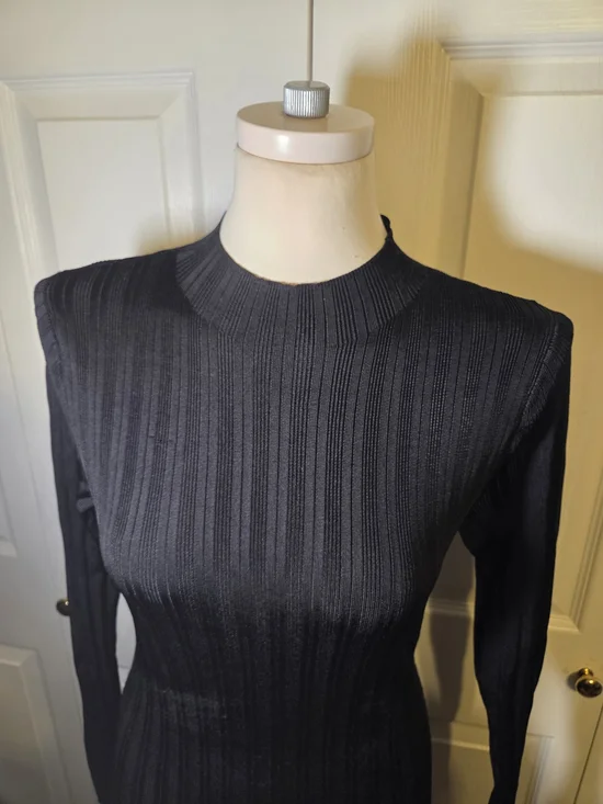 Abercrombie & Fitch Ribbed Knit Dress Women Large Black Bodycon Midi Long Sleeve - Picture 5 of 9